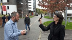 Danny and Fabia testing the app before going to St Fagans